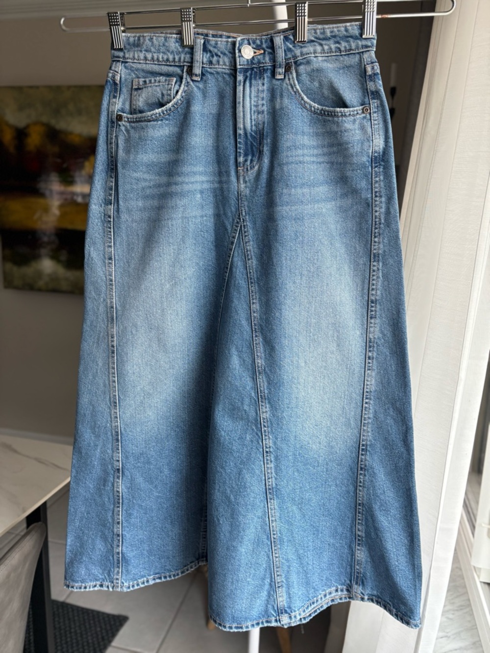 Zara Denim A-Line Midi Skirt Light Blue Sz M